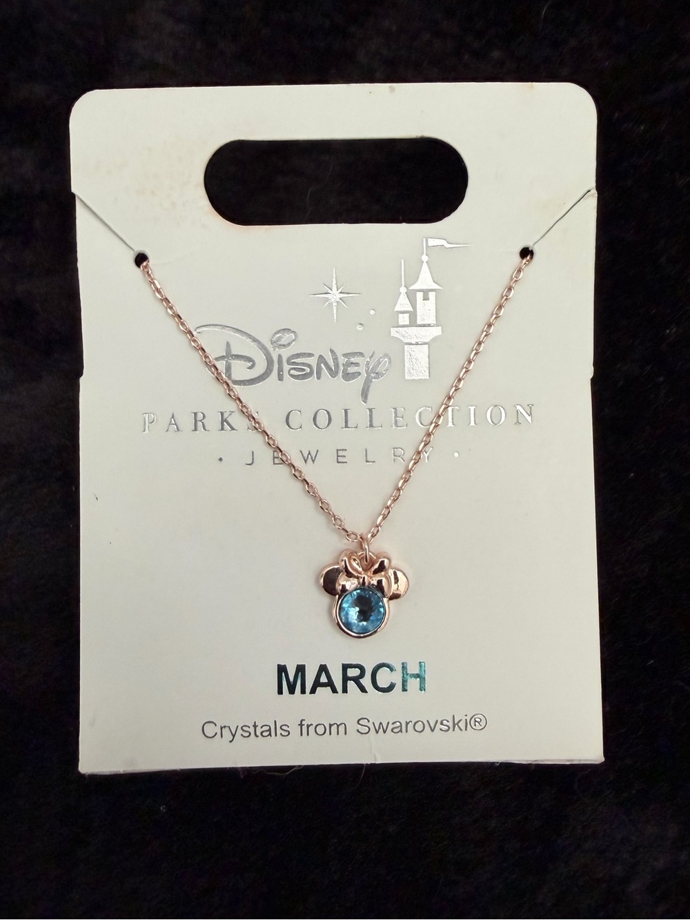 Swarovski March Birthstone Rose Gold Minnie Pendant Necklace